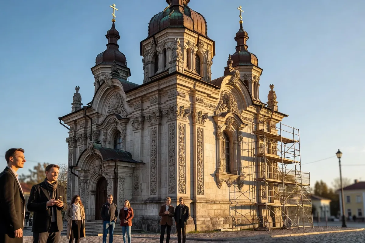 Façade d'un bâtiment de style baroque cosaque en Ukraine