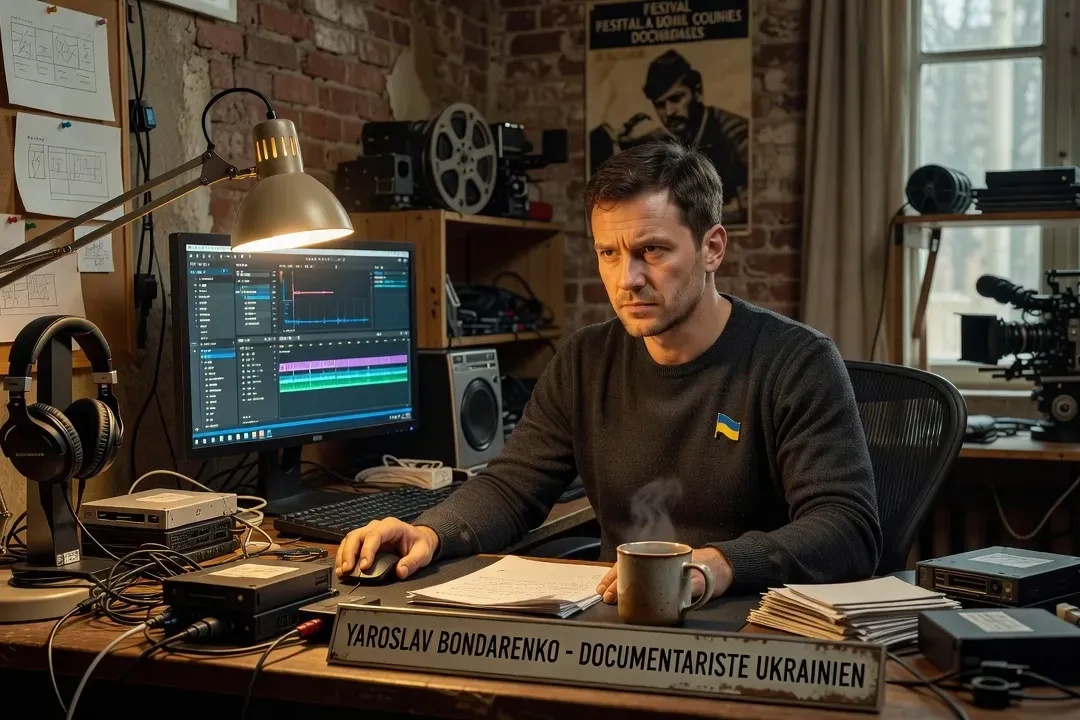 Yaroslav Bondarenko, réalisateur documentariste ukrainien, dans sa salle de montage à Lyon