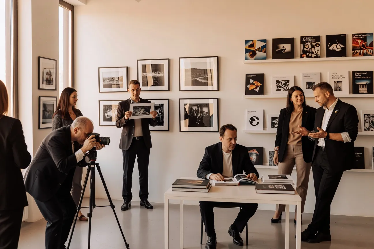 Photographes ukrainiens contemporains dans une galerie parisienne, tirages grand format sur murs blancs