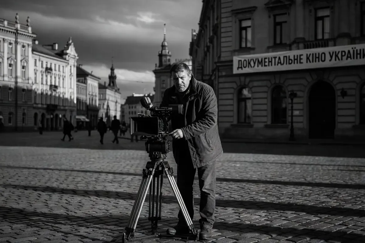 Serguei Loznitsa, cinéaste ukrainien, derrière une caméra lors d'un tournage documentaire