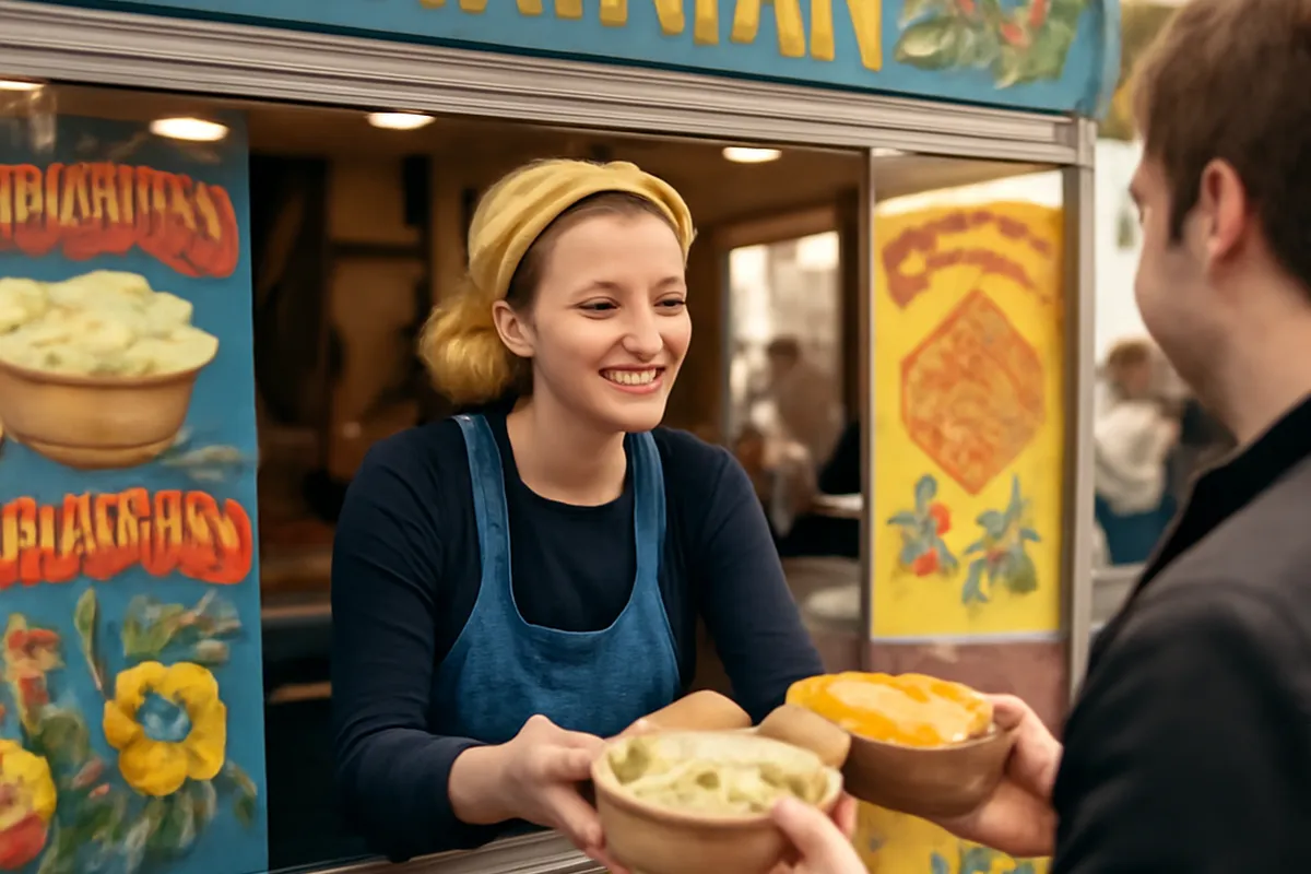 Food truck ukrainien proposant des varenyky à emporter
