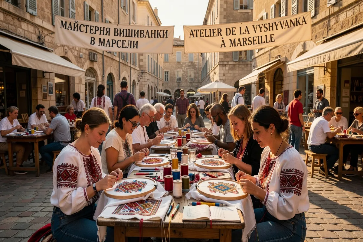 Rassemblement culturel ukrainien dans une ville française de province, ambiance communautaire
