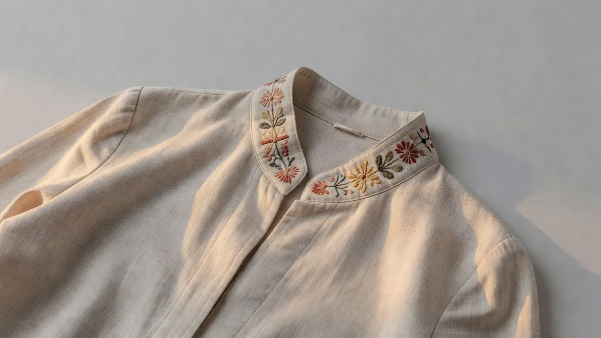 Collection ukrainienne contemporaine inspirée de la vyshyvanka — veste en lin avec broderies réinterprétées
