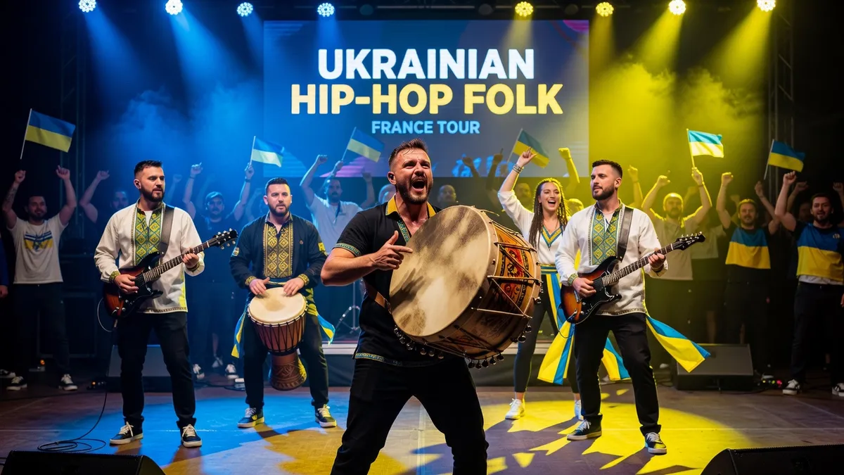 Kalush Orchestra sur scène en France, rappeur ukrainien tenant un tembour