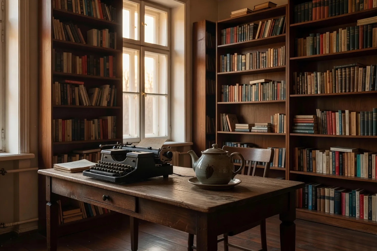 Appartement d'ecrivain a Kyiv avec bibliotheque et machine a ecrire vintage