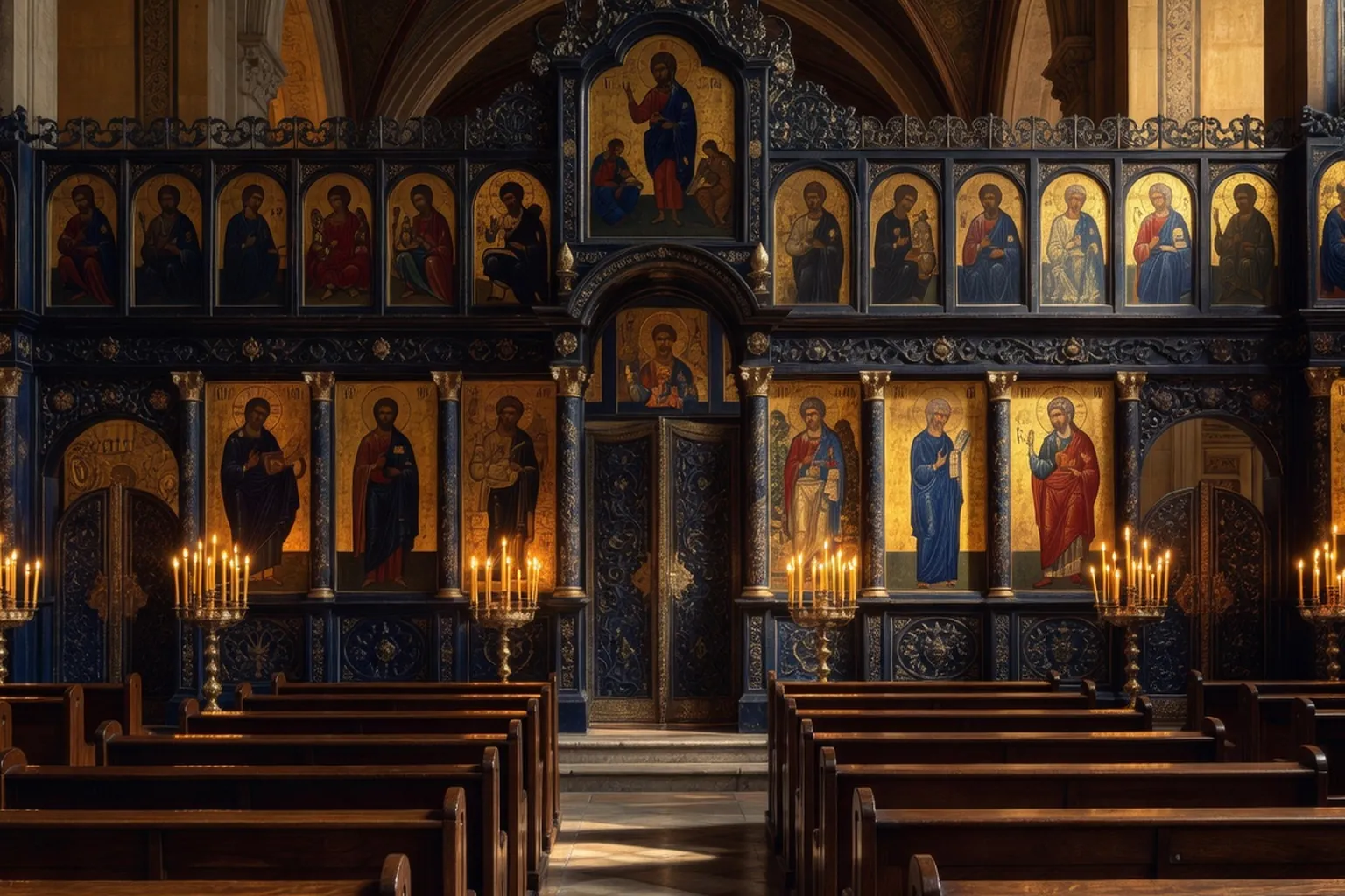 Interieur de l'église Saint-Volodymyr a Paris avec iconostase byzantine