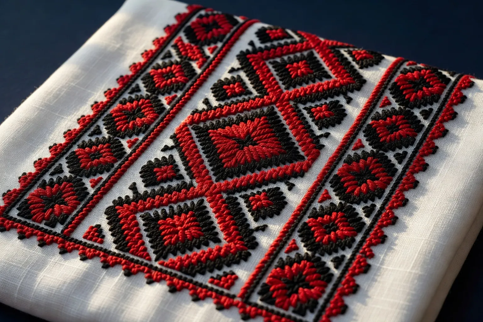 Broderie de vyshyvanka traditionnelle ukrainienne en gros plan