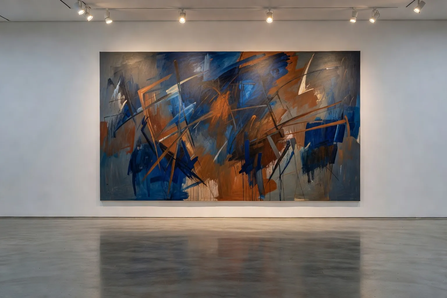 Galerie d'art contemporain de Kyiv avec grande toile abstraite