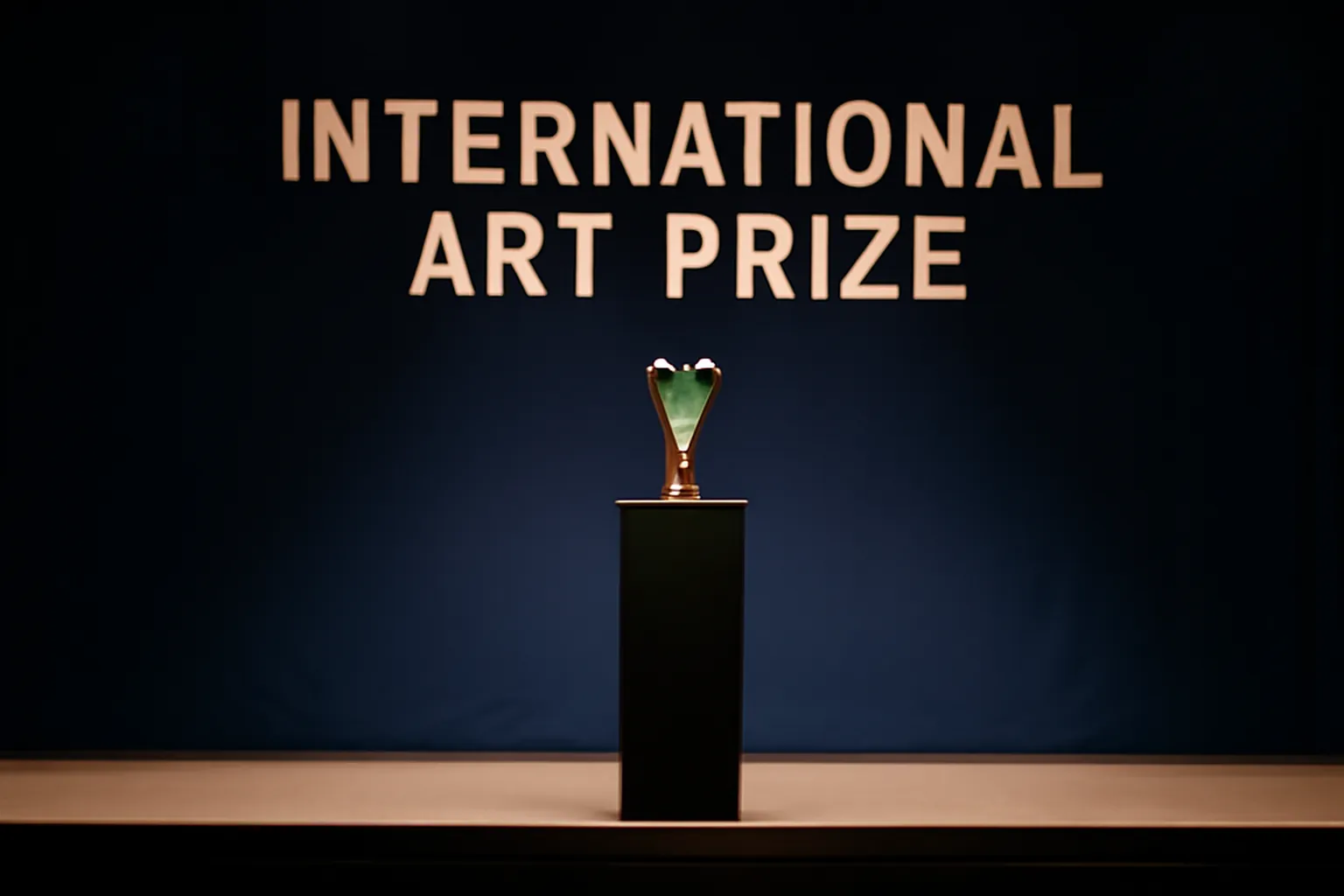 Salle de remise de prix d'art international avec trophee sur podium