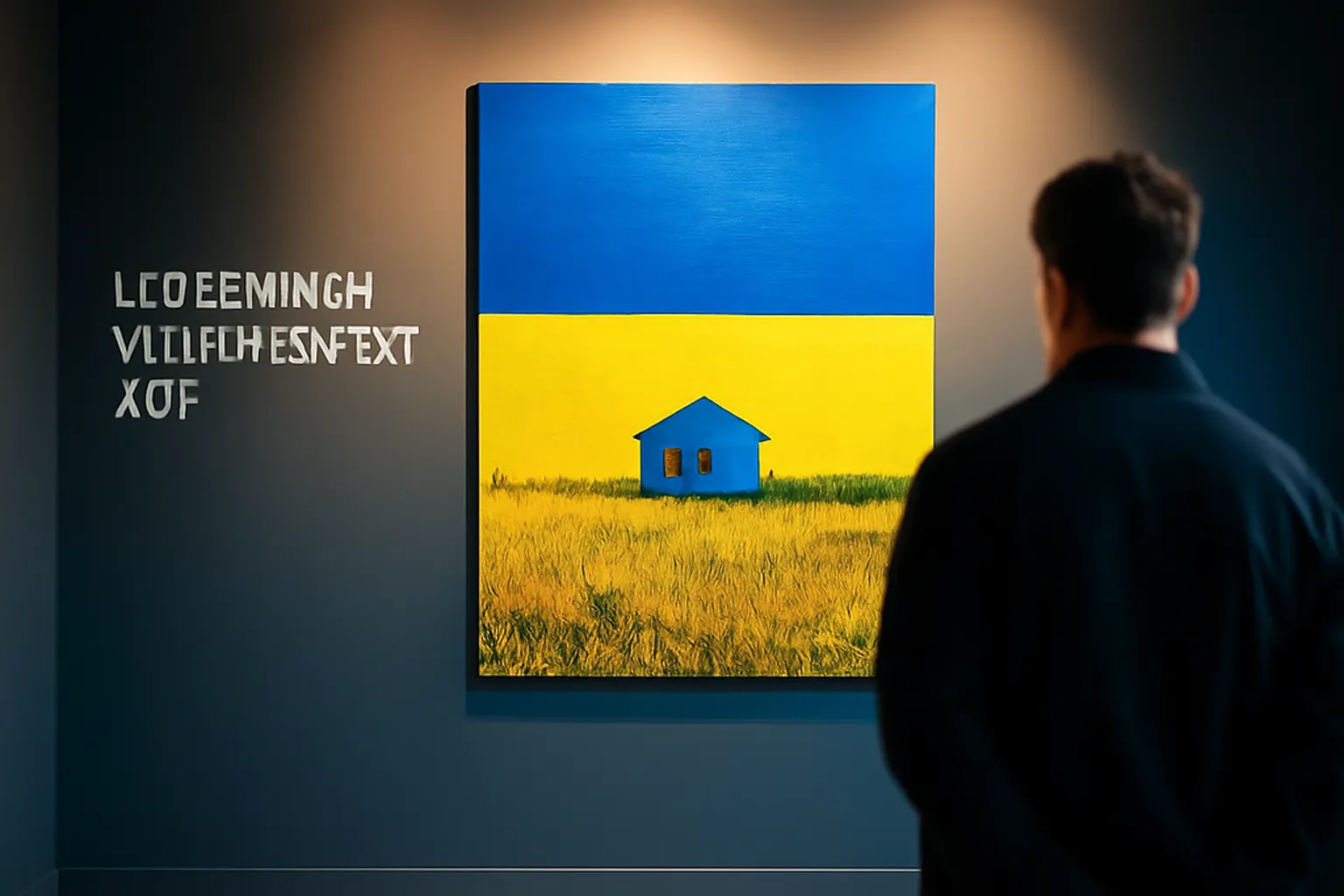 Mur d'exposition d'un musee parisien presentant de l'art contemporain ukrainien