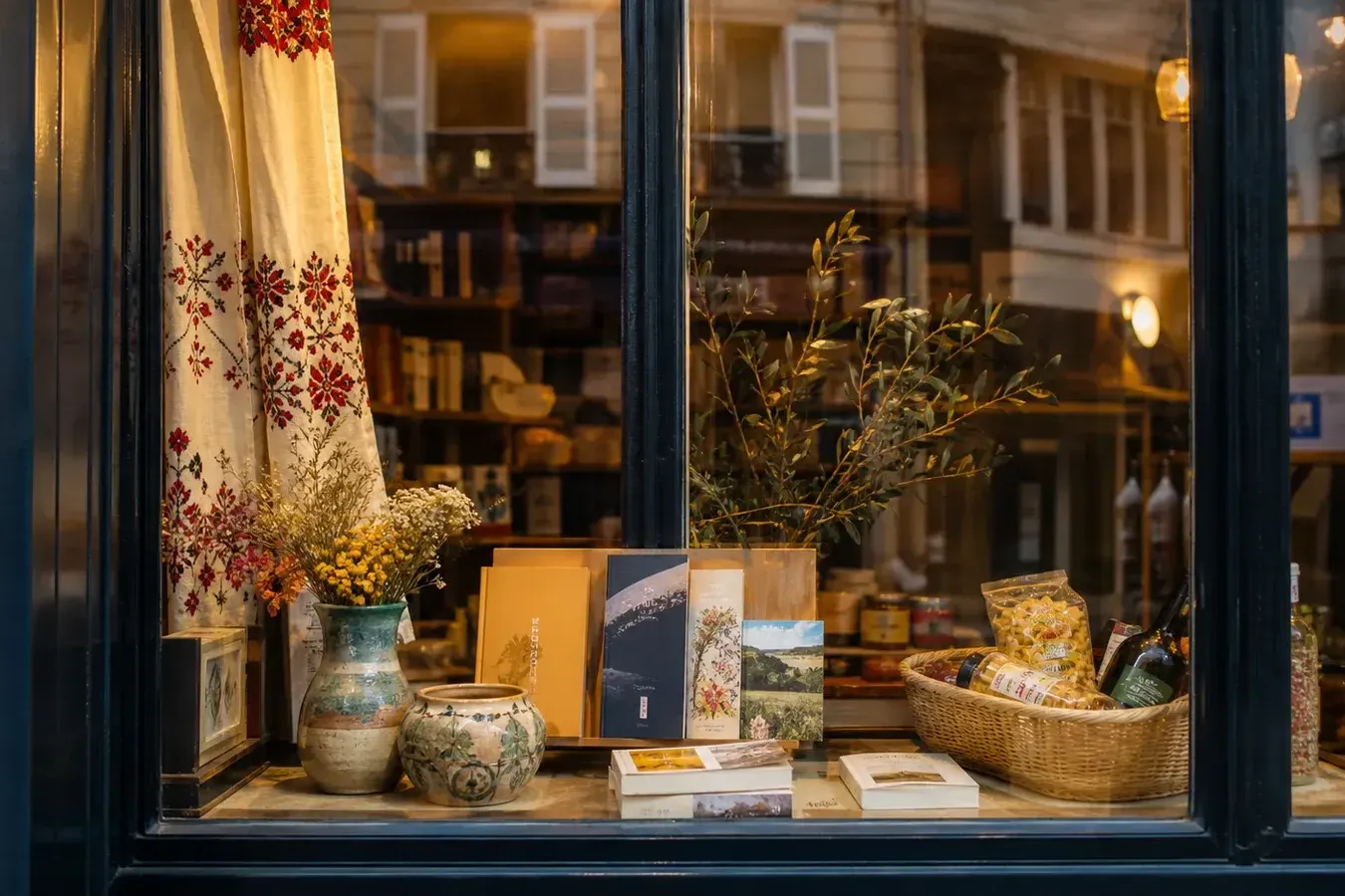 Vitrine de boutique ukrainienne à Paris, ambiance magazine