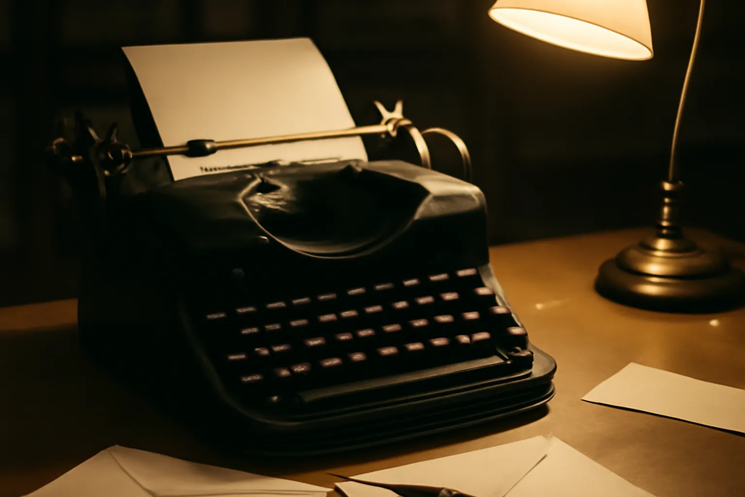 Bureau de redaction, machine a ecrire, courrier — magazine editorial
