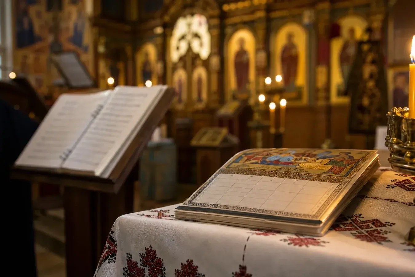 Église ukrainienne à Paris, lumière de bougies et calendrier liturgique