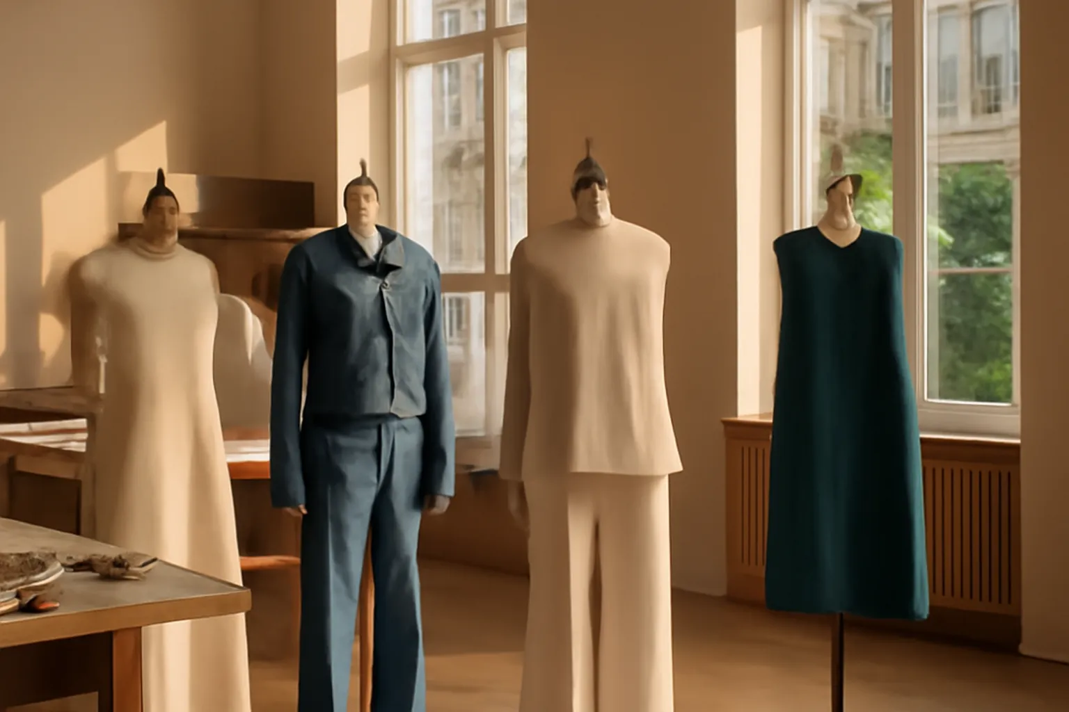 Defile de mode ukrainien contemporain, vetements minimalistes, atmosphere editoriale