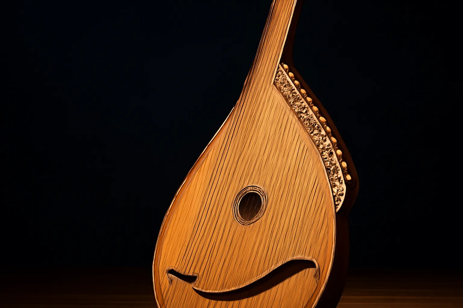 Concert de musique ukrainienne contemporaine, scene baignee de lumiere chaude, instruments traditionnels et synthetiseurs