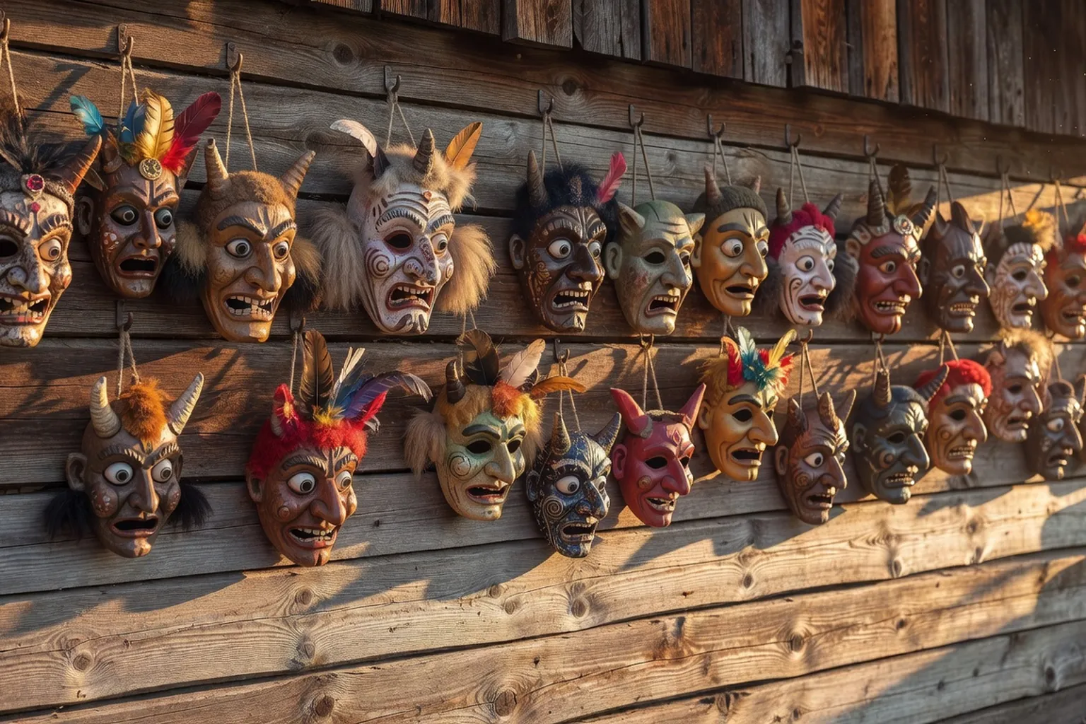 Scene de carnaval de Malanka en Bucovine ukrainienne, masques traditionnels, ambiance Pamfir